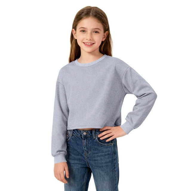 Sudadera sin capucha unisex para niños de 3 a 15 años, de manga larga y cuello redondo, de poliéster.