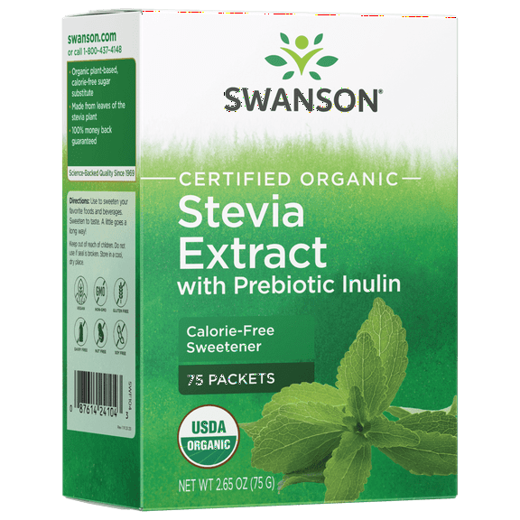Swanson Stevia Extract - Certified Organic Calorie-Free Sweetener 75 Packets