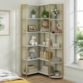 thumbnail image 6 of Gold Corner Shelf – 70.87" Tall 6-Tier Modern Corner Bookcase with Open Display Rack, White Shelving & Gold Metal Frame for Living Room or Home Office, 6 of 9