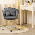 thumbnail image 6 of XINMICS Velvet Vanity Chair with Cushion, Swivel Home Office Desk Chair, Gray, 6 of 7