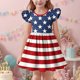 thumbnail image 4 of Odeerbi Niñas Día de La Independencia Vestido de Línea A Verano Patriótico Estrella Raya Ruffle Gorra Manga Vestido Casual, 4 of 6