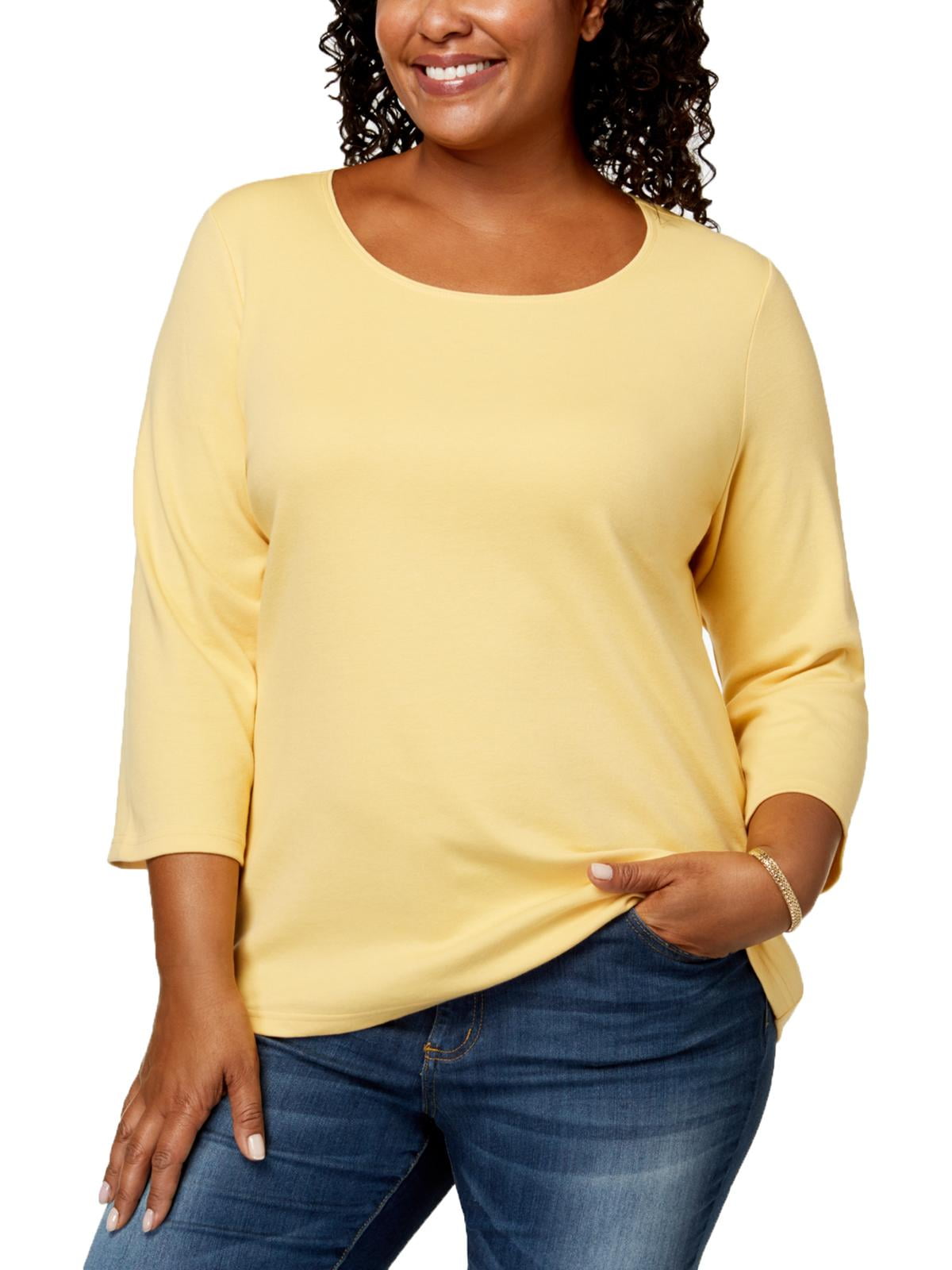 Karen Scott Womens 100% Cotton Scoop Neck Long Sleeve T-Shirt Top Plus BHFO 4950