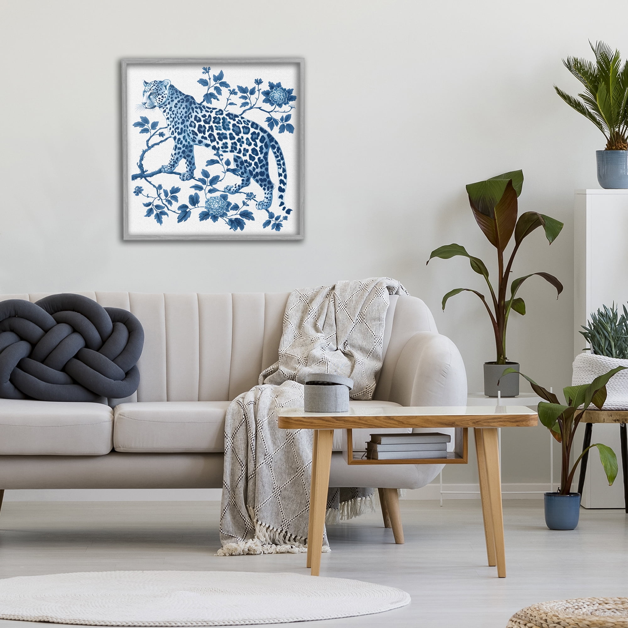 Traditional Ornate Floral Leopard Gray Framed Giclee Art, design by Lettered and Lined