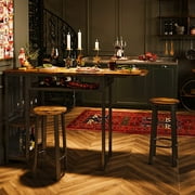 Bestier 3 Piece Bar Dining Pub Table and Chairs Set with Storage Shelves Counter Height Home Kitchen Rustic