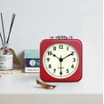 thumbnail image 4 of Vett Square Cherry Red Metal Alarm Clock Bedside Battery Powered Silent Non Ticking Analog Desk and Shelf, 4 of 5