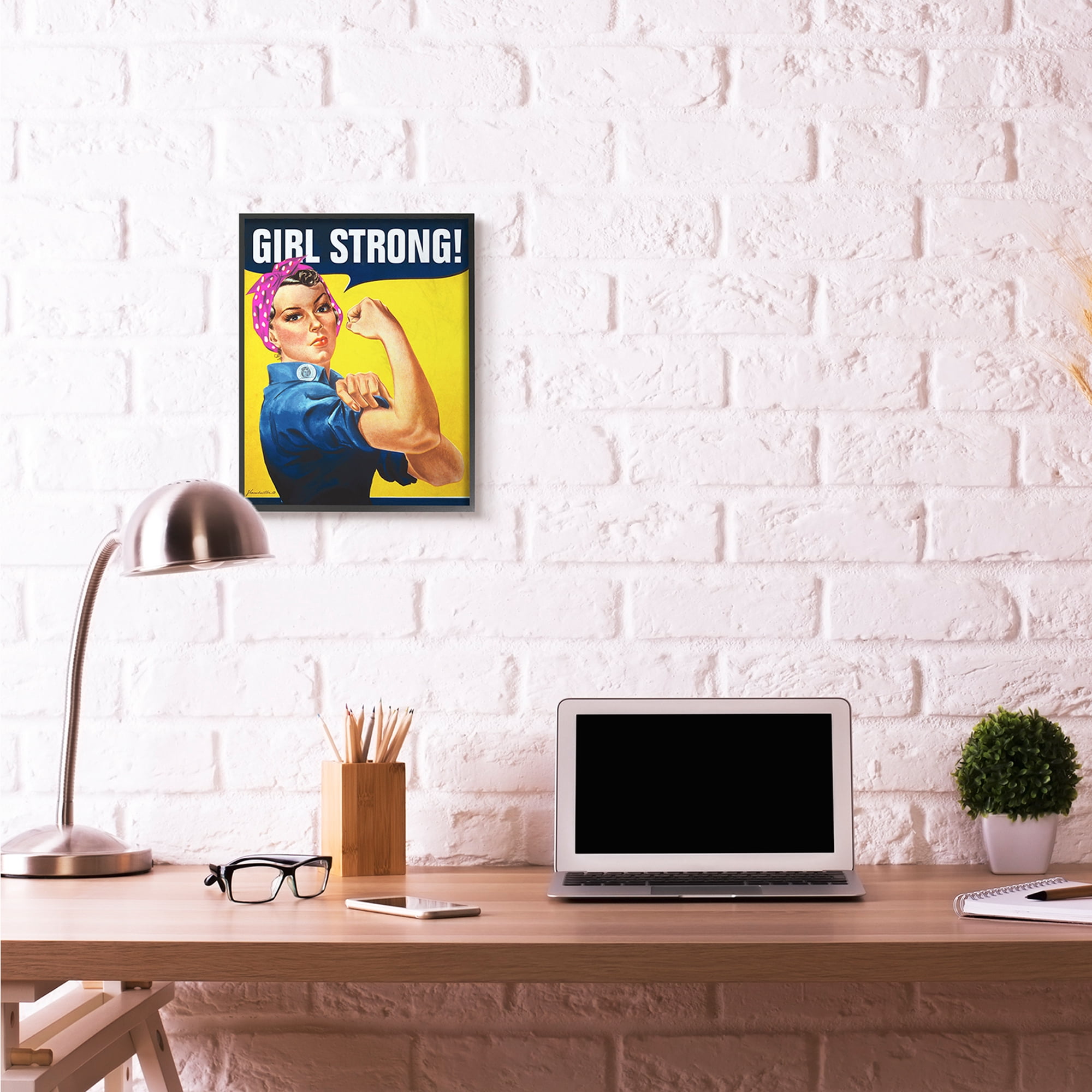 Stupell Industries Girl Strong Vintage Woman Poster Design Framed Wall Art by RetroRocket, 16" x 20", Black Framed