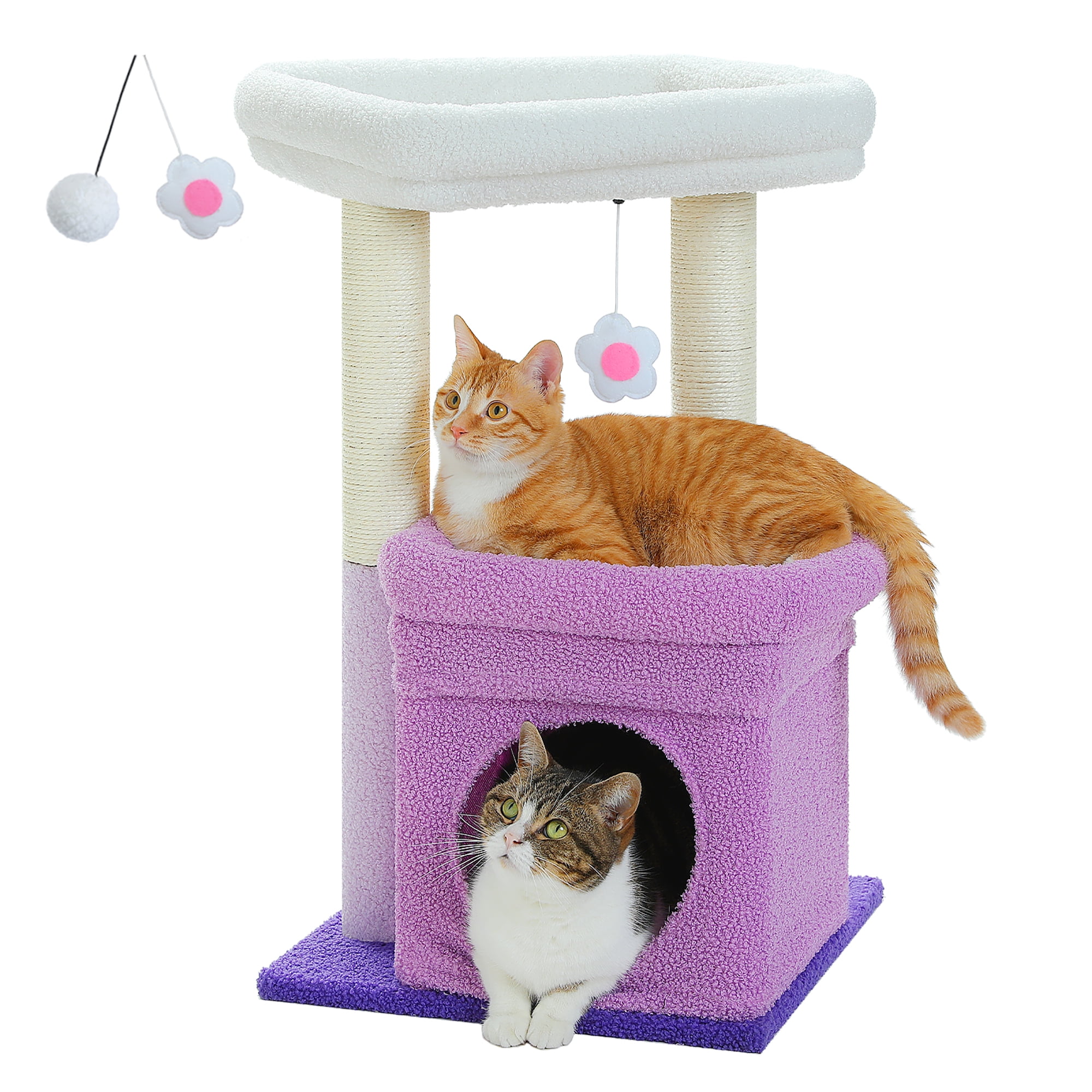 PAWZ Road Cat Tree Condo 27" Cat Tower with Large Top Perch and Scratching Posts for Kittens and Medium Cats, Purple