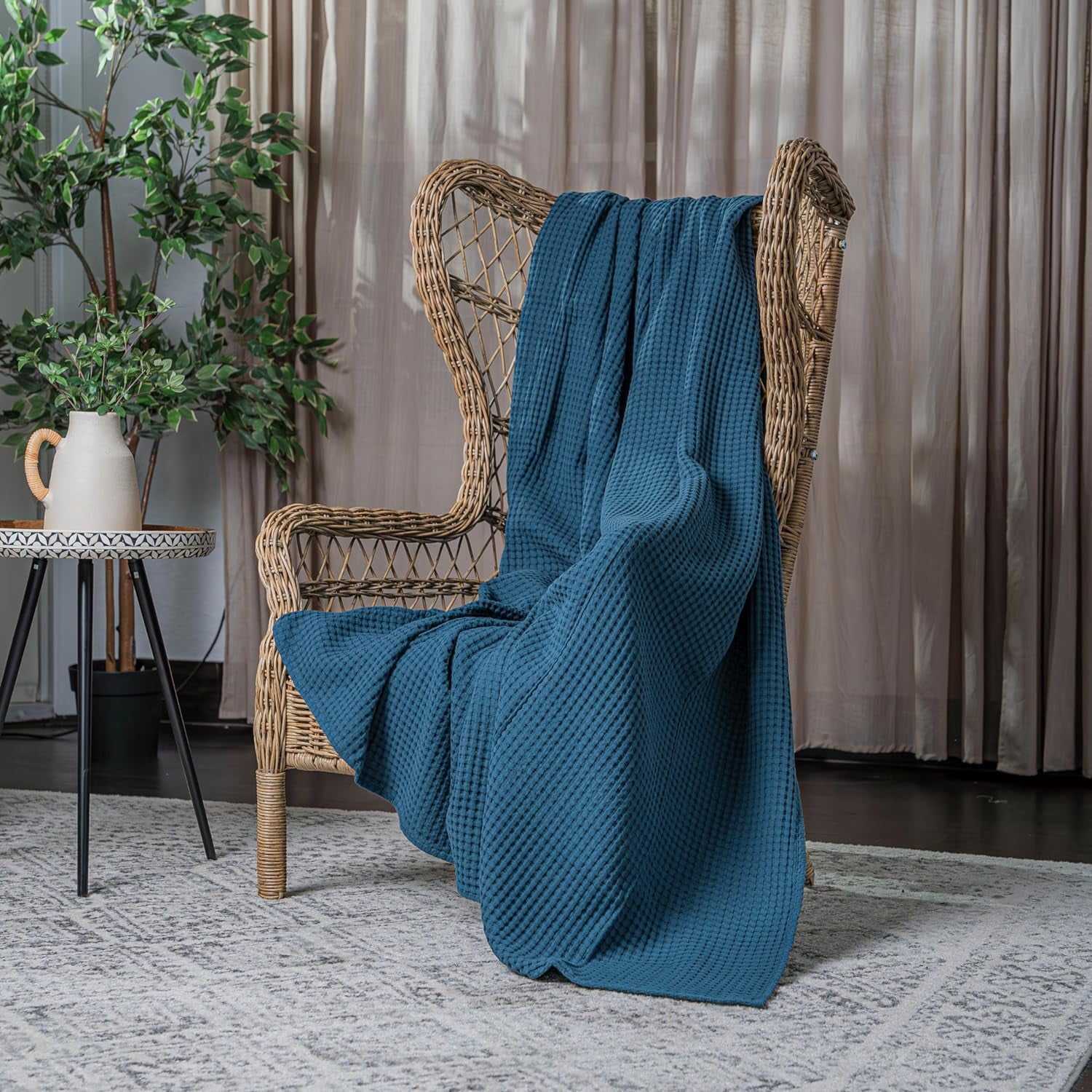 Comfy Cubs 100% Cotton Waffle Weave Blanket - Soft Lightweight Blankets (Neptune, 50" X 60")