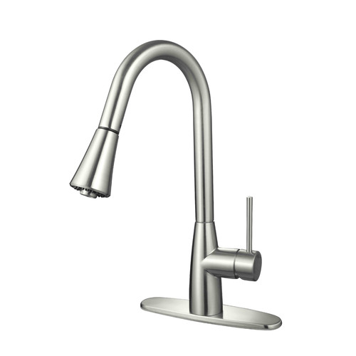 Hardware House Single Handle Gooseneck Kitchen Faucet with Sprayer Finish Satin Nickel