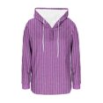 thumbnail image 4 of YYDGH Women's Hoodies Sweatshirts Striped Henley V Neck Button Hooded Pullover Tops Casual Lightweight Drawstring Long Sleeve Shirts Purple L, 4 of 5