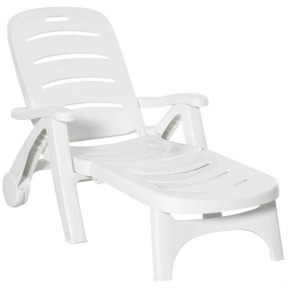 Demi Bonn Patio Outdoor Chaise Lounges, 5 Level Adjustable Backrest Lounge Chair with Wheels, Folding Tanning Chair for Pool, Beach, Patio, Garden, White
