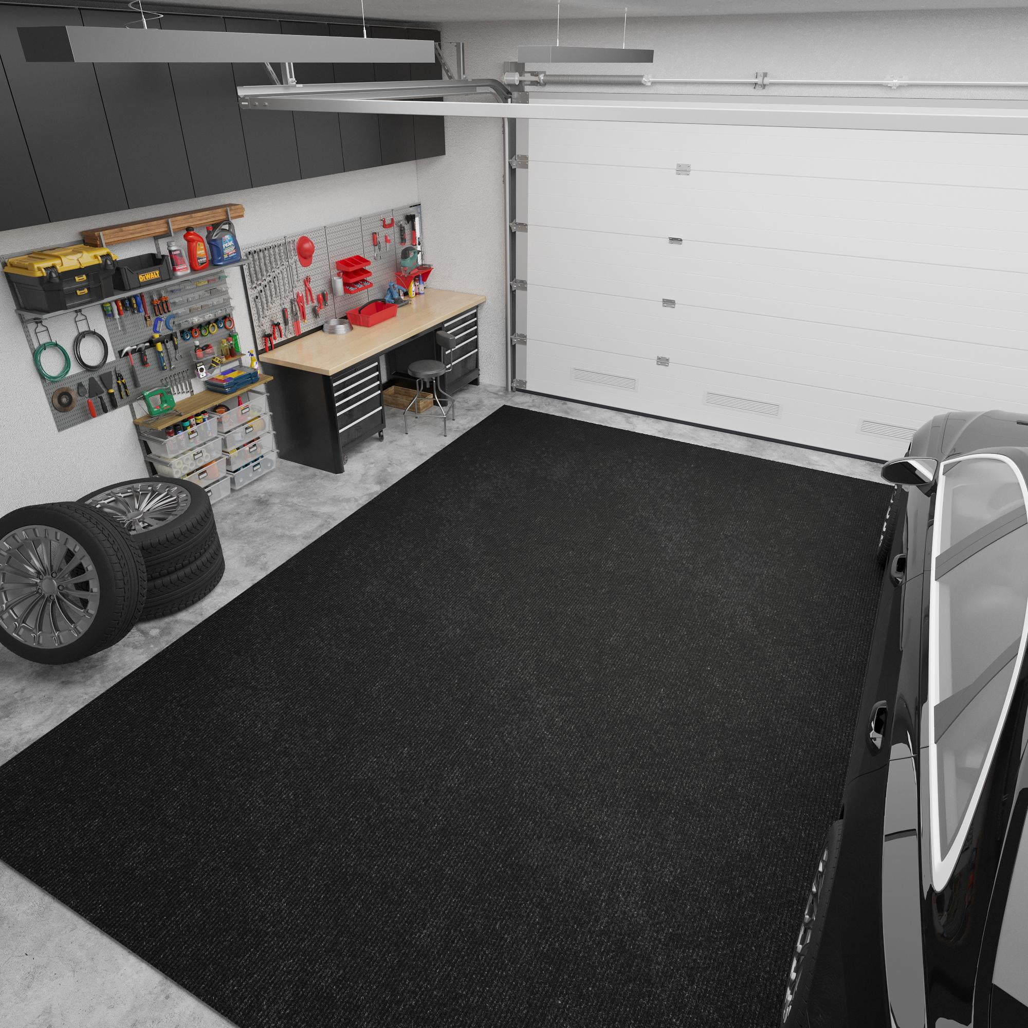 Ottomanson Non-Slip Hallway Runner Rug 6'6" x 27' Indoor/Outdoor Custom Size Utility Carpet for Garage, Black Ribbed