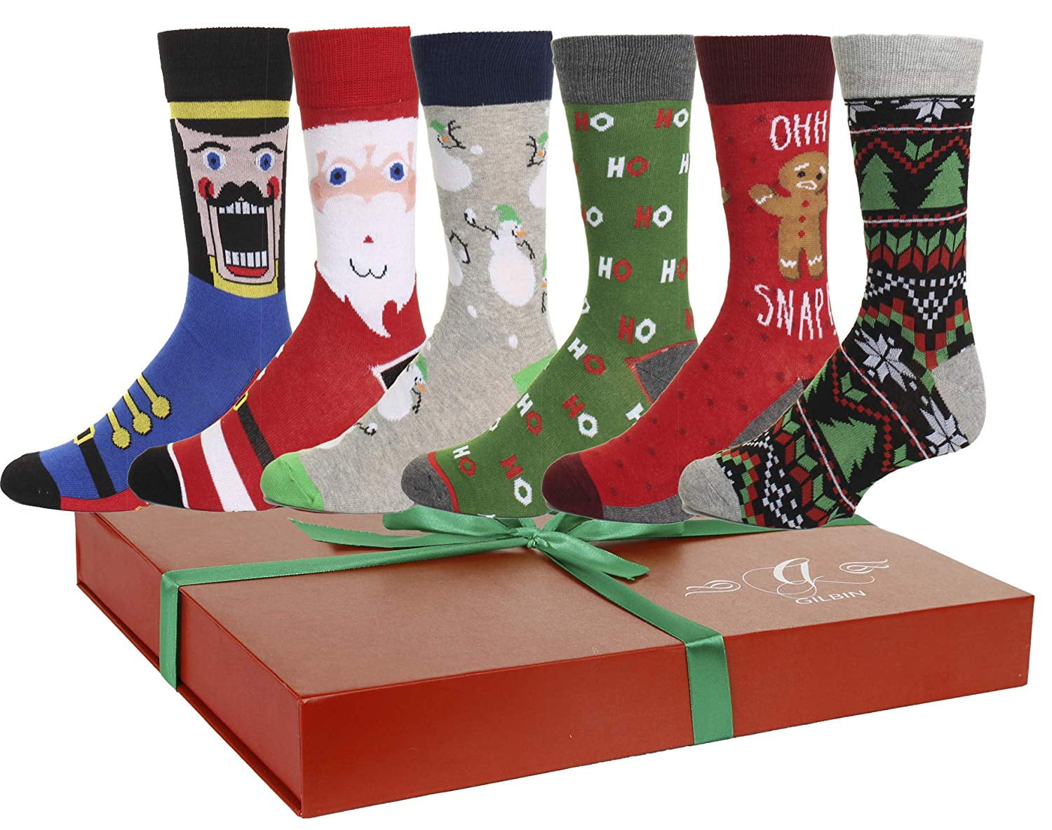 Gilbin's 6 Pairs, Men's and Womens Soft Cotton Christmas Holiday Socks, Cool Casual Dress Socks 