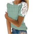 thumbnail image 1 of Camisas de Manga Corta para las Mujeres Impresión Cuello Redondo Suéter Encaje Camisa, Blusa de Verano Casual para las Mujeres, 1 of 5