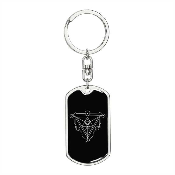 Sacred Geometry Triangle With Lines Stainless Steel or 18k Gold Premium Swivel Dog Tag Keychain