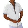 thumbnail image 2 of Huresd Men's Wrinkle Free Untucked Cuban Shirt Color Block Button Down Shirts Short Sleeve Shirt White 4XL, 2 of 5