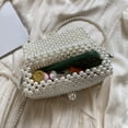 thumbnail image 3 of Bolso Noche Con Perlas Tejido A Mano para Mujer Hombro (Beige), 3 of 9