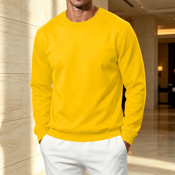 Men's Fleece Crewneck Sweatshirt Cotton Long Sleeve Pullover Casual Thermal Shirts fall winter fashion comfort solid Sweatshirt Yellow 3XL