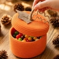 thumbnail image 5 of Halloween Decor, Pumpkin-Shaped Handwoven Storage Basket with Lid, for Halloween Candy Storage and Fall Home Decor, 11.8 x 11.8 x 8.7 in, for Halloween Home Decor, Thanksgiving and Holiday Gift, 5 of 5