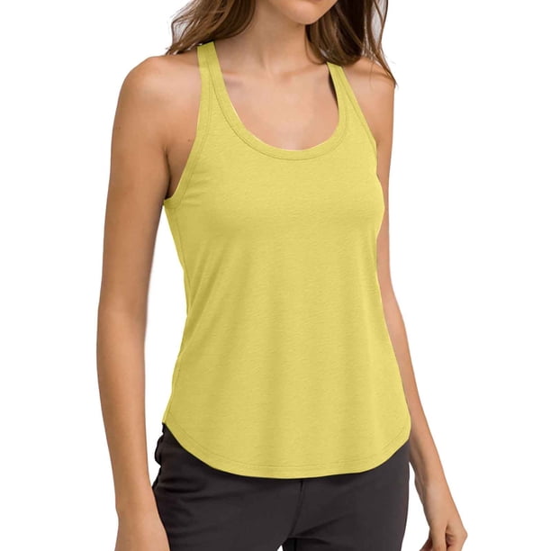 Camiseta deportiva holgada sin mangas para mujer - Camiseta de yoga y fitness con cuello redondo, color liso