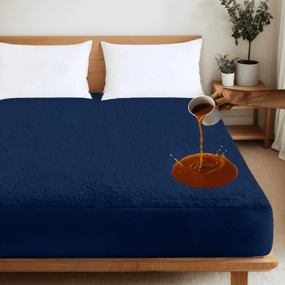 Amorosa Cubre Colchón Impermeable de Rizo Ultra Suave y Transpirable,Hipoalergénico(Azul Matrimonial-135*190*40cm)