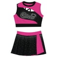 thumbnail image 3 of Hansber Big Girls Cheerleading Outfit 2-Piece Rhinestones Cheer Sleeveless Crop Top with Short Skirts Set Hot Pink 16, 3 of 6
