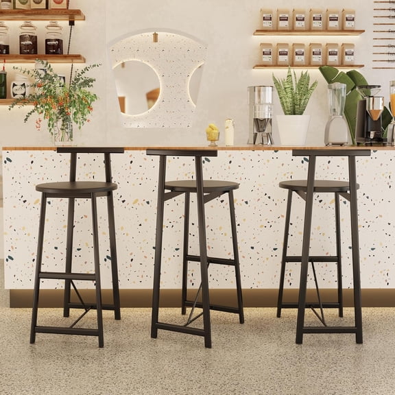 LQLI Mid-Century Modern Bar Stools Set of 3, Metal Counter Stool with Backrest, 27 Inch Tall Bar Stools Counter-Height Barstools with Footrest for Dining Bar & Home Kitchen