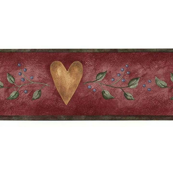 879170 Narrow Hearts Leaves and Berries Wallpaper Border 245b57476