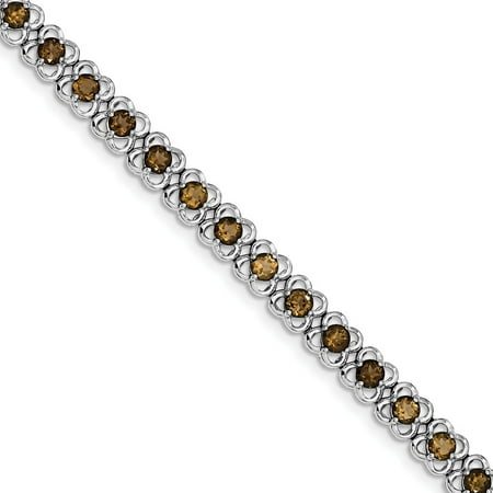 - 925 Sterling Silver Smoky Quartz Tennis Bracelet with Secure Lobster Clasp, 7inch