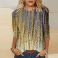 thumbnail image 1 of ICHUANYI Clearance Women's Fashion Printed Loose T-shirt Mid-length 3/4 Sleeves Blouse Round Neck Casual Tops(Gold, M) ICHUANYI WER2023081002385, 1 of 4