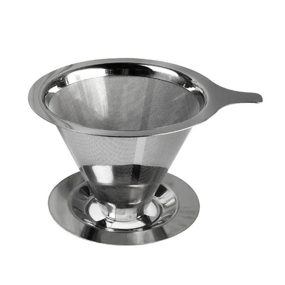 HomeLife 1 Set Coffee Funnel Filter Stainless Steel Coffee Dripper Heat-resistant Reusable Cone Filter for Home Kitchen