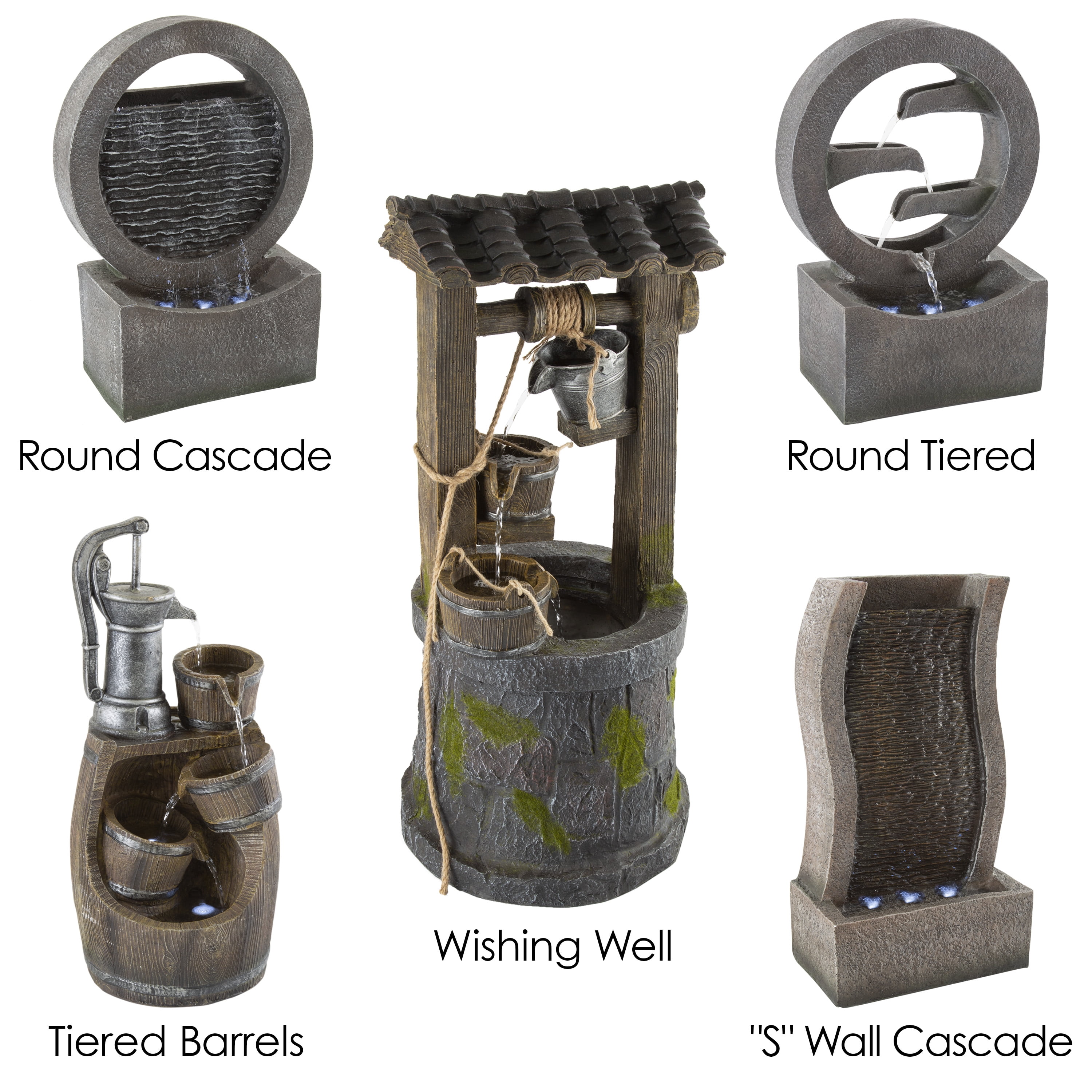 Round Cascade Fountain- 4 Tier with LED Lights