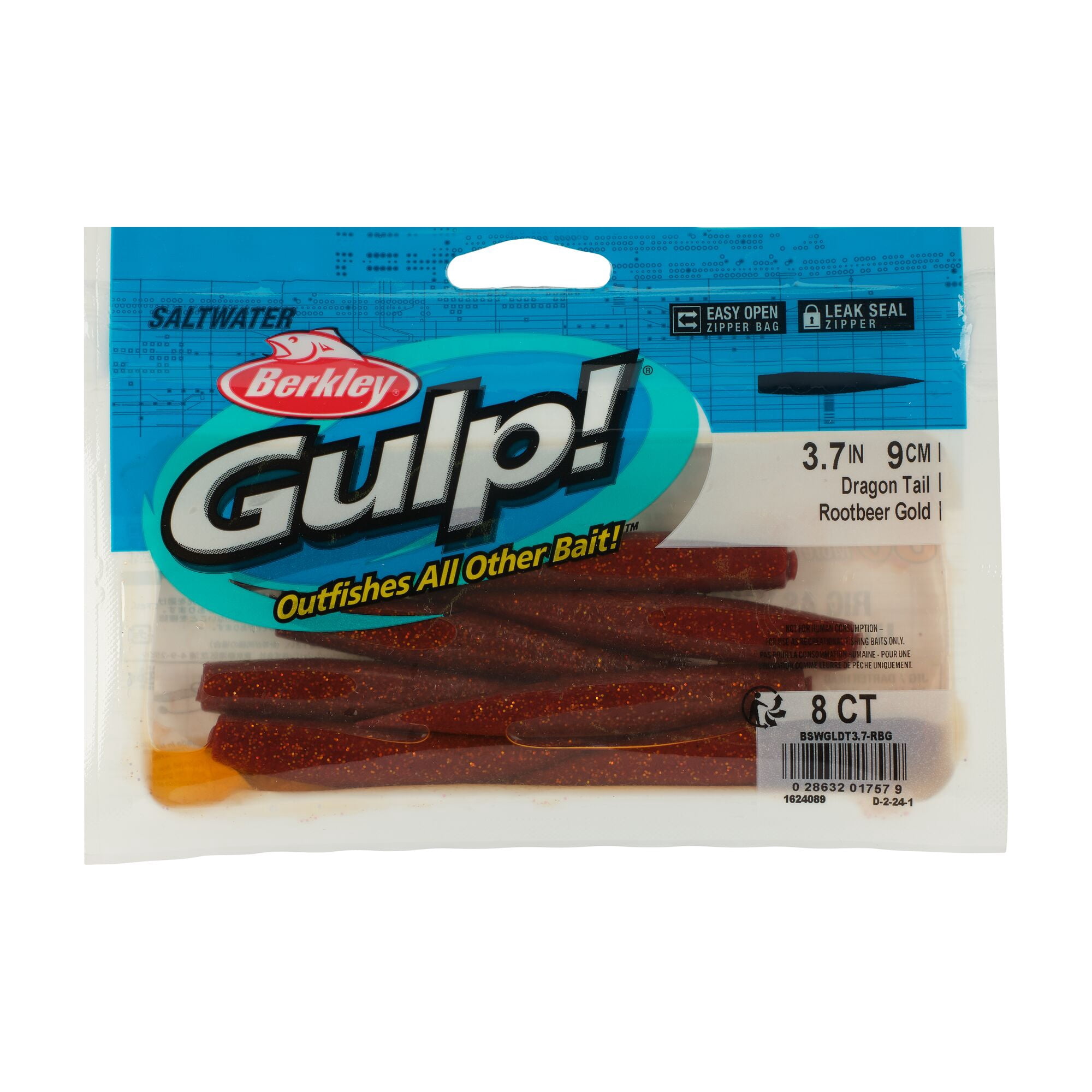 Berkley Gulp!® Saltwater Dragon Tail, 3.7 in, Twitch Baits, Root Beer Gold (8-count)