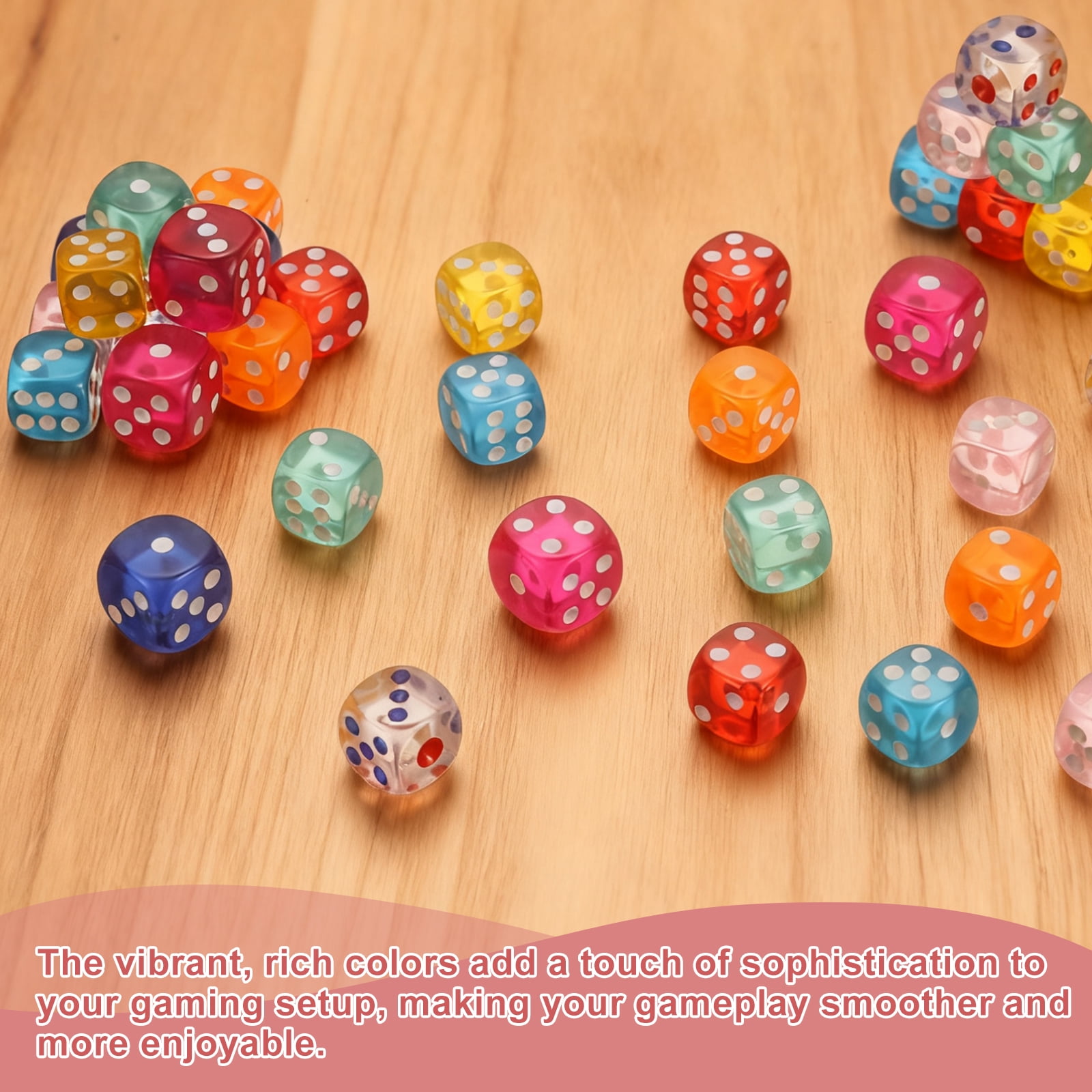 50Pack 6 Sided Acrylic Dice, 18mm/0.71" Rounded Corner Translucent Colored D6 Game Dice for Theme Party Fun Table Board Games, Rose Red