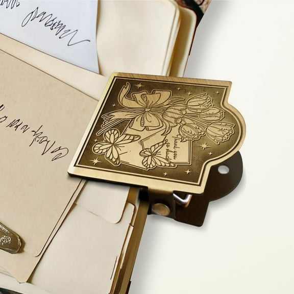 Journal Clip Vintage Tulip and Letter Metal Travelers Notebook Clip Decorative Heavy Duty Brass Journal Page Holder Clips