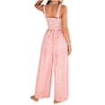 thumbnail image 6 of Jumpsuits for Women Casual Summer Cruise Spring Fashion Smocked Wide Leg Gingham Rompers with Pockets Pink, 6 of 8