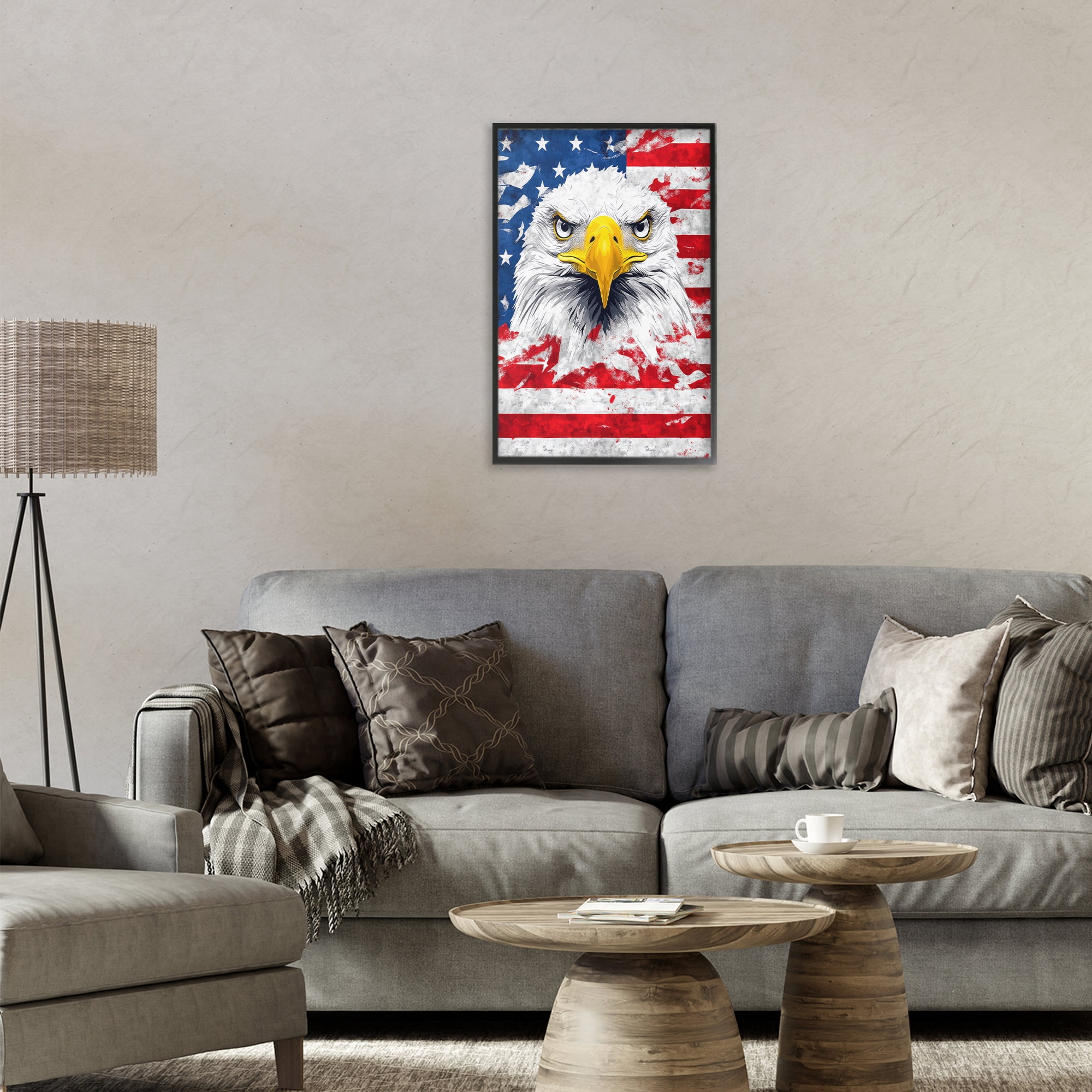 Stupell Industries Patriotic Bald Eagle Flag Black Framed Giclee Art, design by The Wands Want