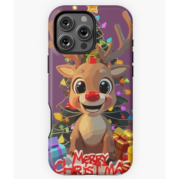 Smiling Reindeer Christmas Tree Phone Case for iPhone 16 15 14 13 12 11 Pro Max