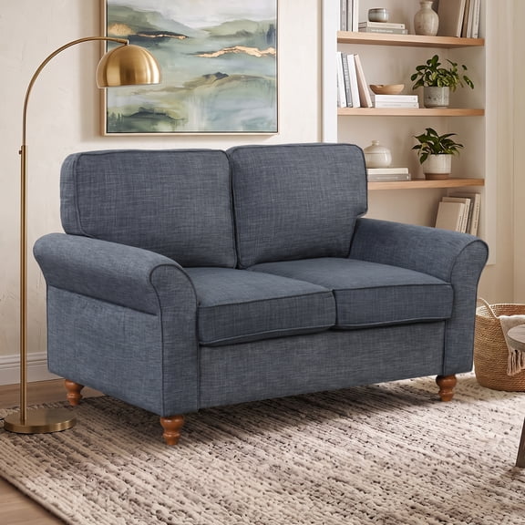 Bonzy Home 57'' Loveseat Sofa, 2-Seater Couch for Living Room, Comfy Upholstered Sofa Couch for Small Space, Apartment, Office, Blue