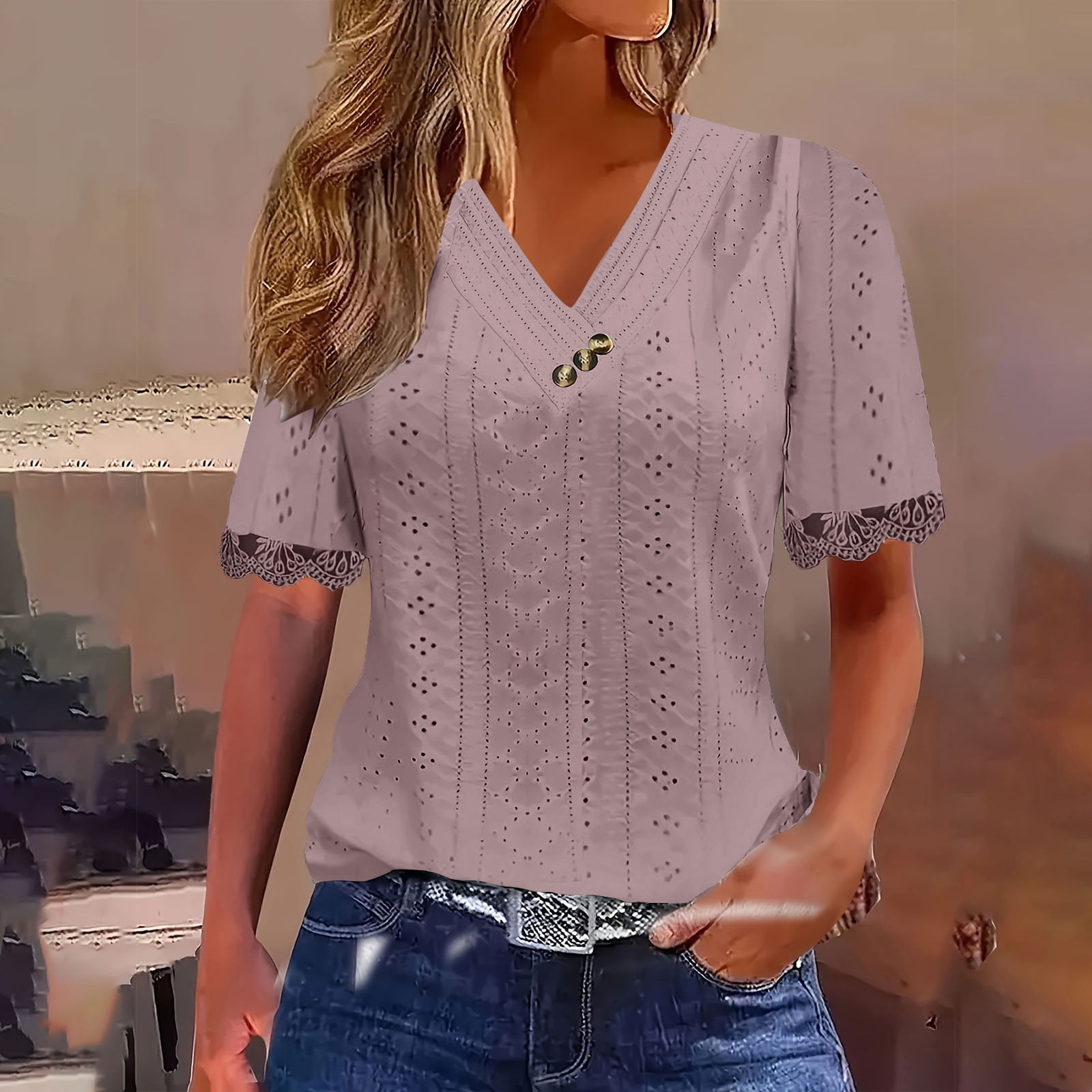 QATAINLAV Chemise à Manches Courtes Pour Femmes Col En V T-Shirt