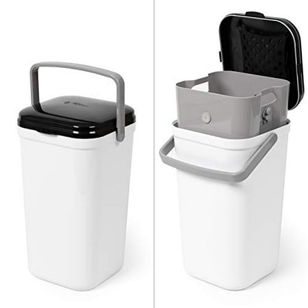 PetFusion PF-LC1A Portable Cat Litter Disposal (Locking Handle  Complimentary Litter Deodorizer & 10 Biodegradable/Compostable Waste Bags Incl.)  White and Black