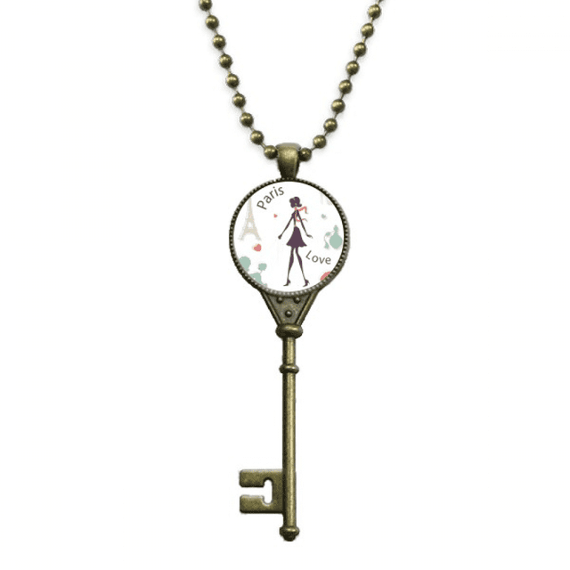 Eiffel Tower Paris Lady France Landmark Key Necklace Pendant Tray Embellished Chain
