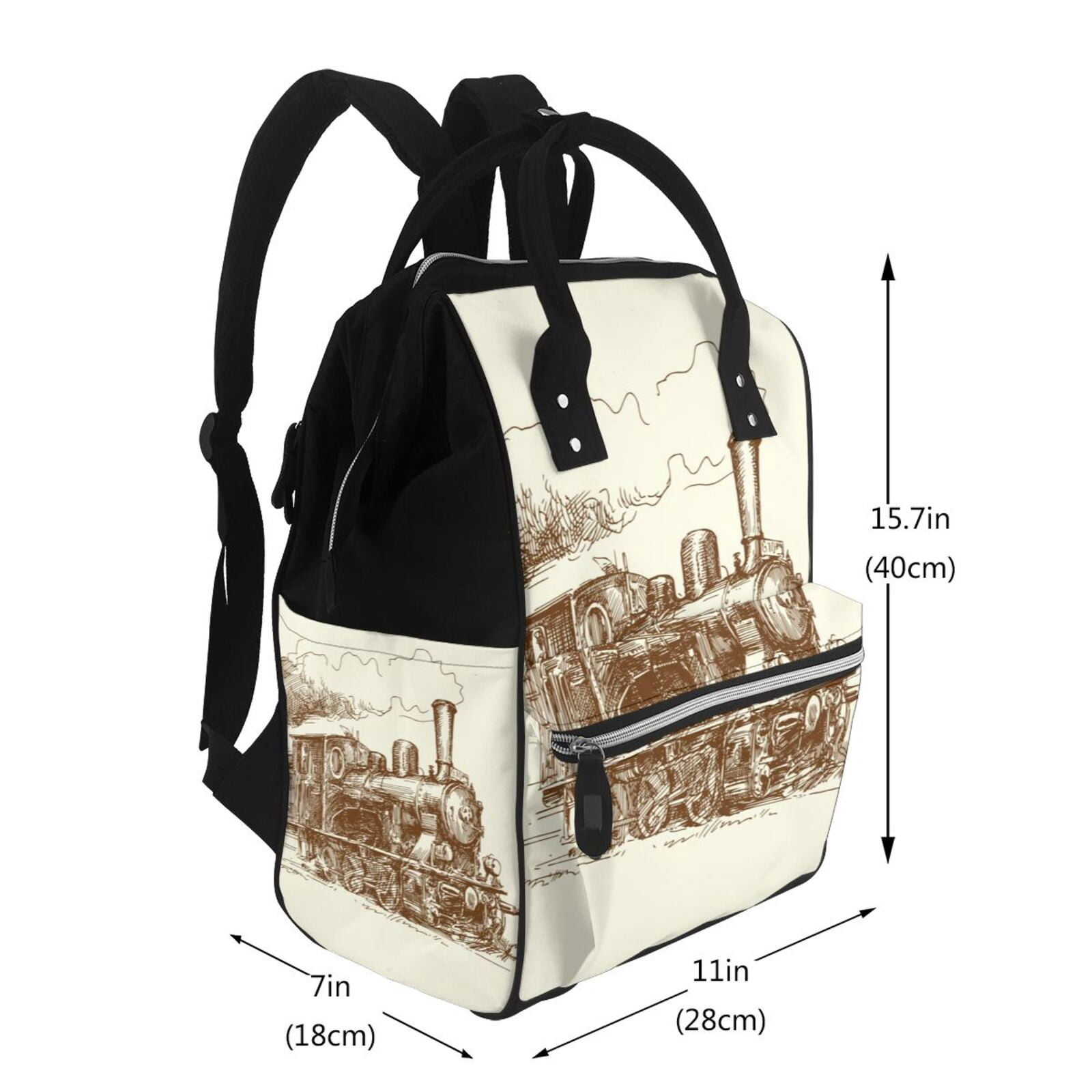 Ratiio Train Mummy Backpack - Waterproof Twill Canvas, Large Capacity Diaper Bag with Multiple Pockets and Adjustable Straps