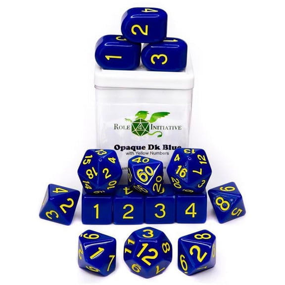 R4I Dice w/ Arch'd4: Opaque - Dark Blue w/ Yellow (15)