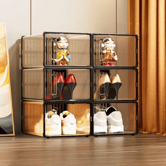 6-boxs Stackable Shoe Storage Box Set, Large Shoe Boxes (34x25x16.5cm), Shoe Storage Organizers, Stackable Clear Plastic Boxes For Closet , Sturdy Storage Organizer, For Display Item Sorting Contain