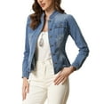 Unique Bargains Denim Jacket for Women's Classic Stand Collar Jean