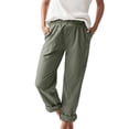 thumbnail image 2 of AWZXDE Women's Textured Casual Pants, Solid Color with Fold Detail, Comfortable Loose Fit with Pockets and Foldable Hem Green,M, 2 of 5