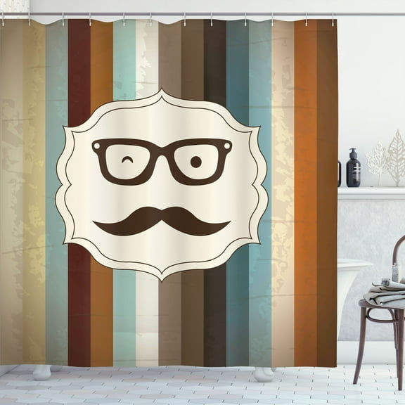 Ambesonne Funny Shower Curtain, Man Moustache Glasses, 69"Wx70"L, Multicolor