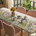 thumbnail image 3 of Spring Botanical Table Cloths for 8 Foot Rectangle Tables, Watercolor Floral Eucalyptus Leaves Beige Patio Waterproof Elastic Fitted Tablecloths, Washable Rectangular Table Cover for Camping, 3 of 8