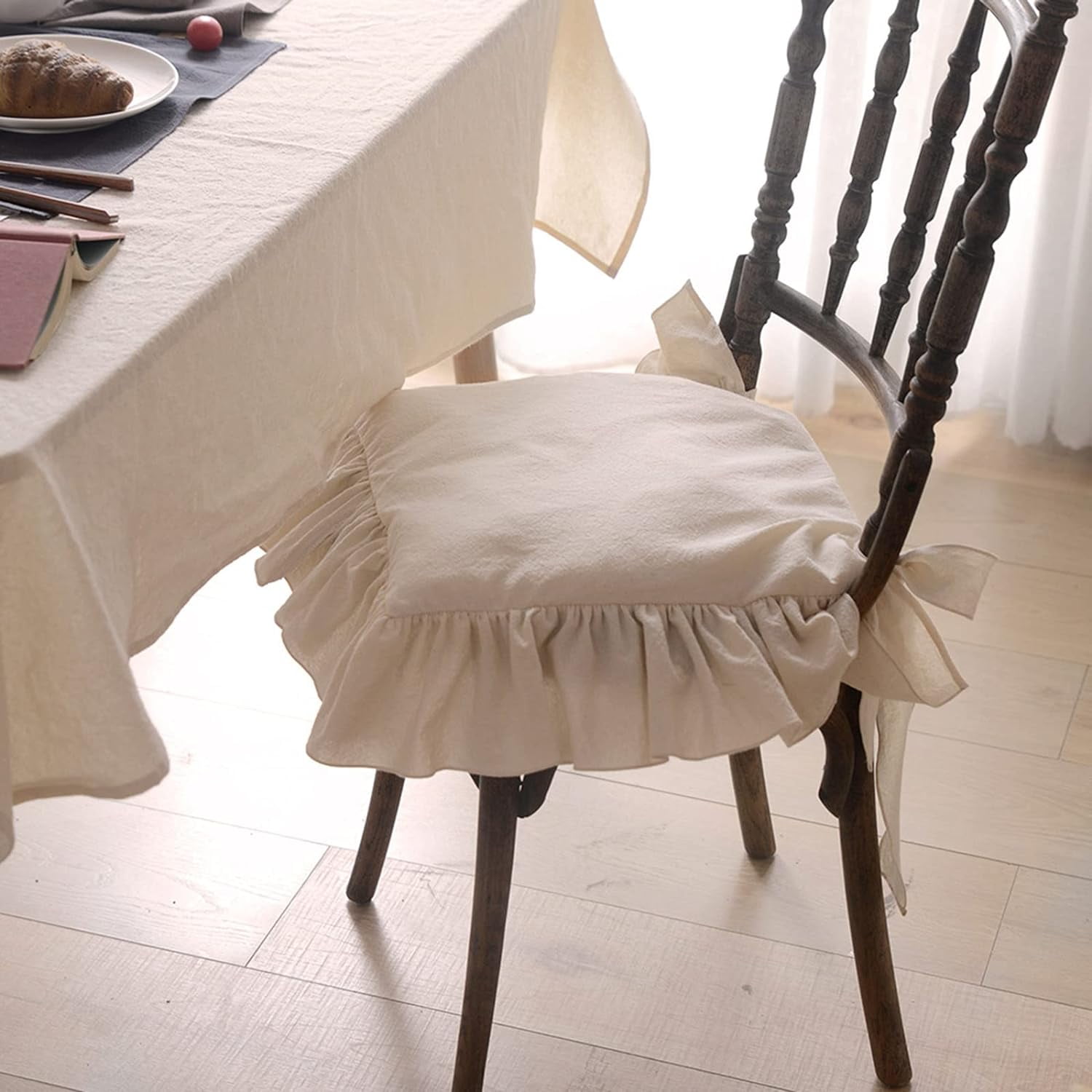 FYBTO Ruffled Chair Cushions with Ties Elegant Vintage Cotton Chair Pads Soft Cotton Filled Seat Cushion for Farmhouse Home Kitchen Dining Flesh 37 37cm 0719 Walmart